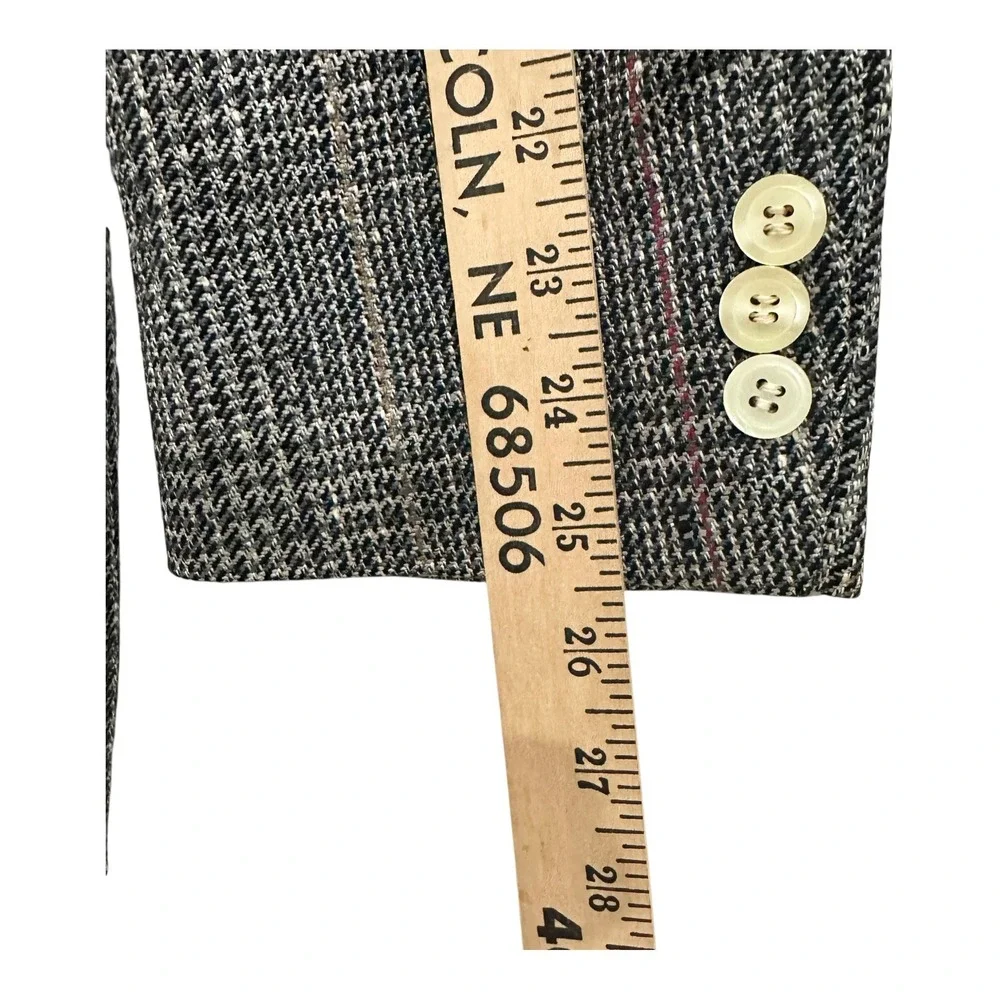 Vtg Pure Silk Tweed Glen Plaid Blazer Mens 40R Grey Sport Coat Two Button